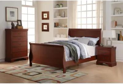 Clean And Convenient Full Wooden Bed, Cherry Finish