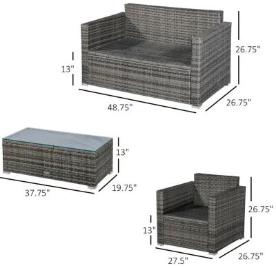 Gray Outdoor Seating: 4-Piece Resin Wicker Set with Glass Table