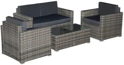 Gray Outdoor Seating: 4-Piece Resin Wicker Set with Glass Table