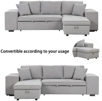 3-Seat Sleeper Sofa Sectional with Storage Chaise & Stools