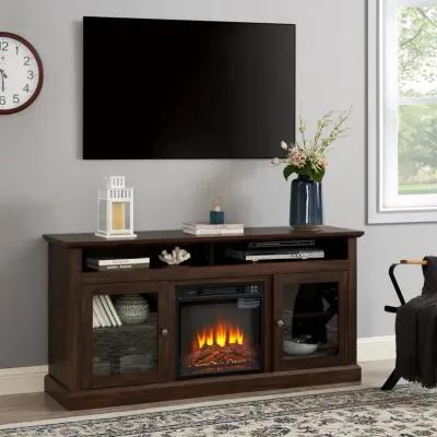 Modern TV Media Stand with 18" Fireplace Insert, 60" Wx15.75" Dx29"