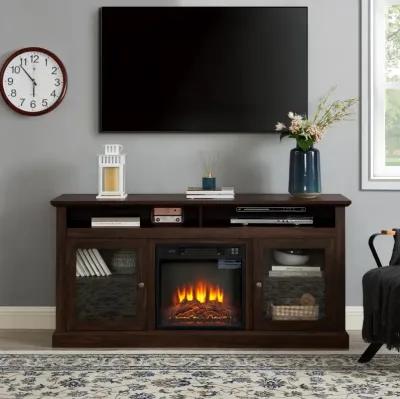 Modern TV Media Stand with 18" Fireplace Insert, 60" Wx15.75" Dx29"