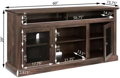 Modern TV Media Stand with 18" Fireplace Insert, 60" Wx15.75" Dx29"