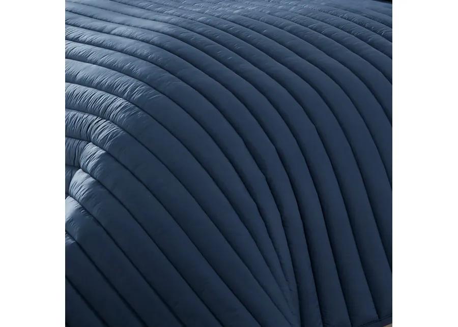 Cabe 2 Piece Twin Comforter Set, Polyester Puffer Channel Quilted Navy Blue - Benzara