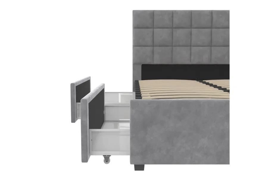 CosmoLiving Serena Upholstered Bed with Drawers, Bedroom Storage