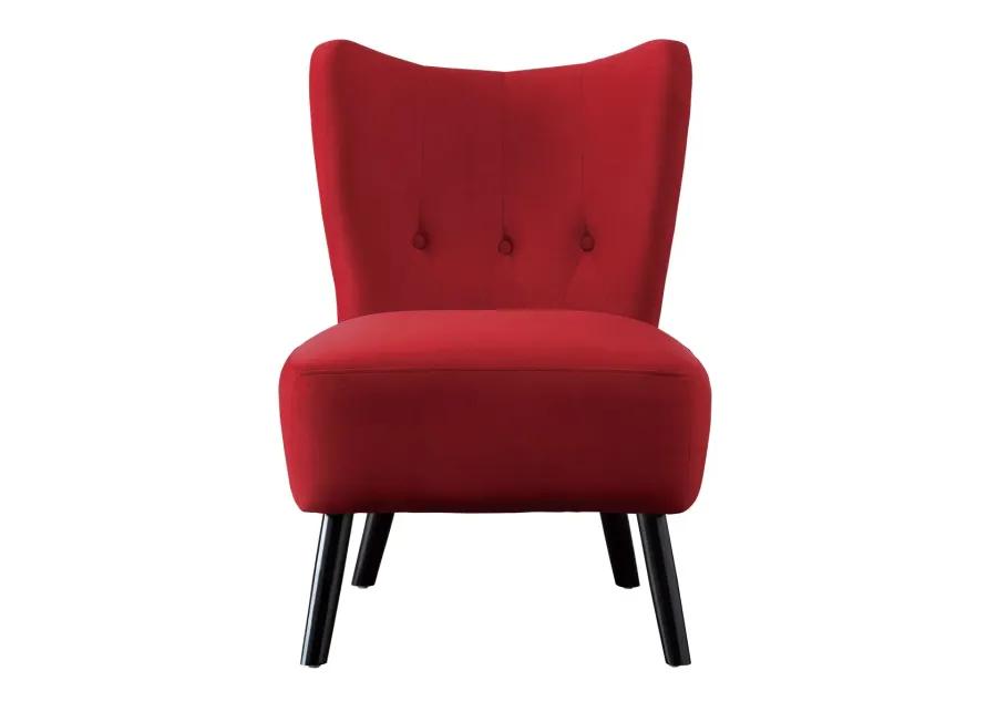 Unique Style Red Velvet Covering Accent Chair Button-Tufted Back Brown Finish Wood Legs Modern