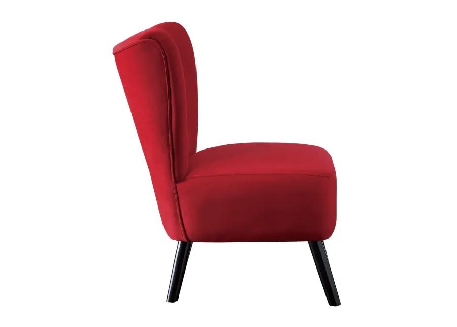 Unique Style Red Velvet Covering Accent Chair Button-Tufted Back Brown Finish Wood Legs Modern