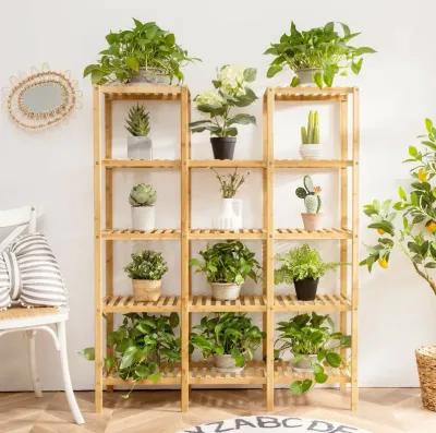 Multifunctional Bamboo Shelf Flower Plant Display Stand