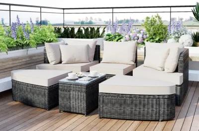 Merax Patio Outdoor Conversation Sofa Table Seating Set