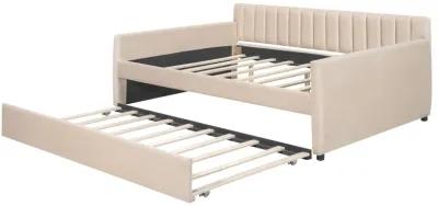 Upholstered Daybed with Trundle and Wood Slat Support