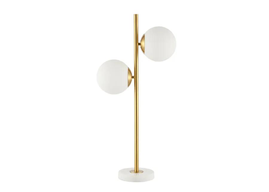 Amelie 28" 2-Light Coastal Vintage Iron LED Table Lamp, Brass Gold/White