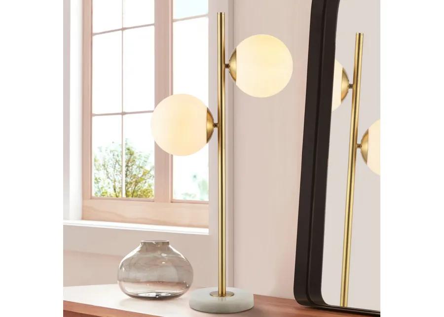 Amelie 28" 2-Light Coastal Vintage Iron LED Table Lamp, Brass Gold/White