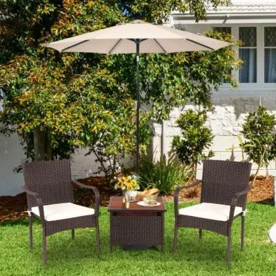 Hivvago 3 Pieces Patio Rattan Furniture Bistro Set with Wood Side Table and Stackable Chair