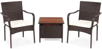 Hivvago 3 Pieces Patio Rattan Furniture Bistro Set with Wood Side Table and Stackable Chair