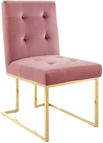 Modway Privy Stainless Steel Performance Velvet Dining Chair Set of 2, Gold Dusty Rose