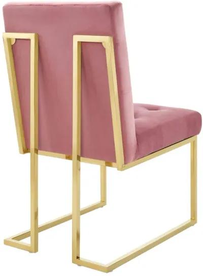 Modway Privy Stainless Steel Performance Velvet Dining Chair Set of 2, Gold Dusty Rose