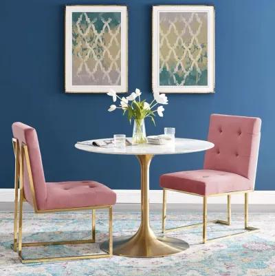 Modway Privy Stainless Steel Performance Velvet Dining Chair Set of 2, Gold Dusty Rose