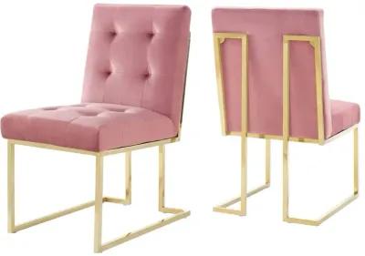 Modway Privy Stainless Steel Performance Velvet Dining Chair Set of 2, Gold Dusty Rose