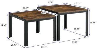 Nesting Coffee Table Set Of 2, Square Modern Stacking Table With Wood Finish For Living Room