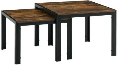 Nesting Coffee Table Set Of 2, Square Modern Stacking Table With Wood Finish For Living Room