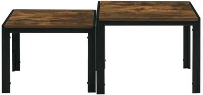 Nesting Coffee Table Set Of 2, Square Modern Stacking Table With Wood Finish For Living Room