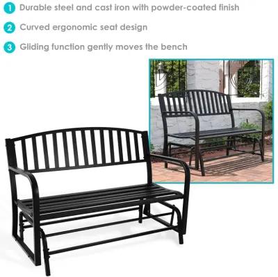 Sunnydaze 2-Person Steel Outdoor Glider Garden Bench - Black