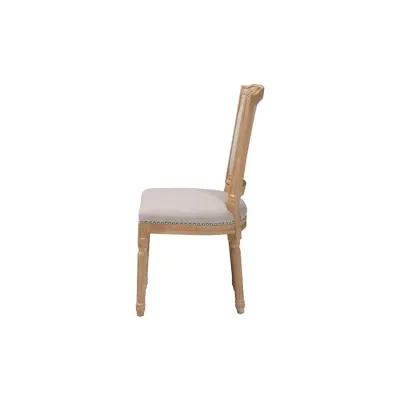 Cottage Weathered Oak Beige Fabric Button-tufted Upholstered Dining Chair