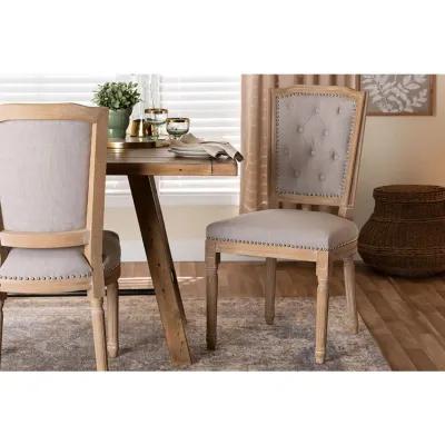 Cottage Weathered Oak Beige Fabric Button-tufted Upholstered Dining Chair