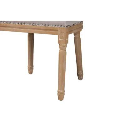 Cottage Weathered Oak Beige Fabric Button-tufted Upholstered Dining Chair