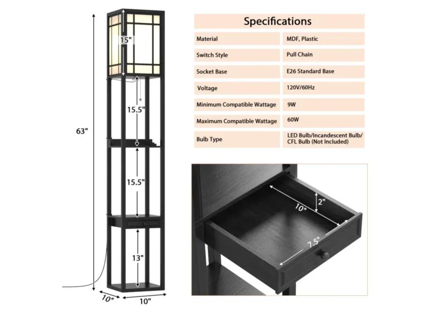 Modern Floor Lamp with Shelves and Drawer