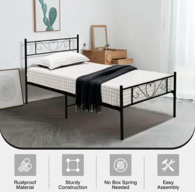 Hivvago Twin XL Metal Bed Frame with Heart-shaped Headboard