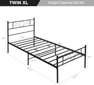 Hivvago Twin XL Metal Bed Frame with Heart-shaped Headboard