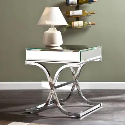 Homezia 22" Silver Glass And Iron Square Mirrored End Table