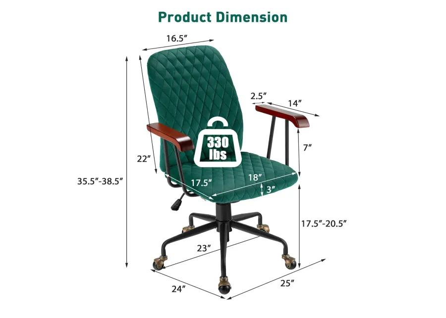 Costway Velvet Home Office Chair Swivel Adjustable Task Chair w/ Wooden Armrest Orange