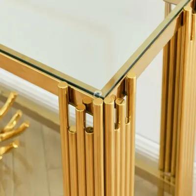 Gold Glass Console Table, 55" with Sturdy Metal Base