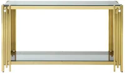 Gold Glass Console Table, 55" with Sturdy Metal Base