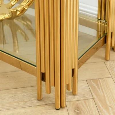 Gold Glass Console Table, 55" with Sturdy Metal Base