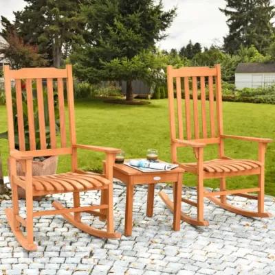 Hivvago 3 Pieces Eucalyptus Rocking Chair Set with Coffee Table