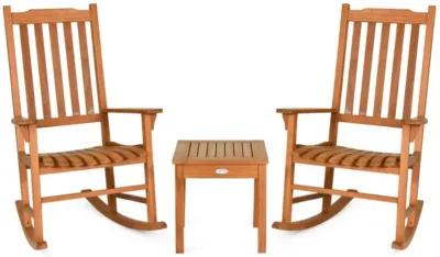 Hivvago 3 Pieces Eucalyptus Rocking Chair Set with Coffee Table