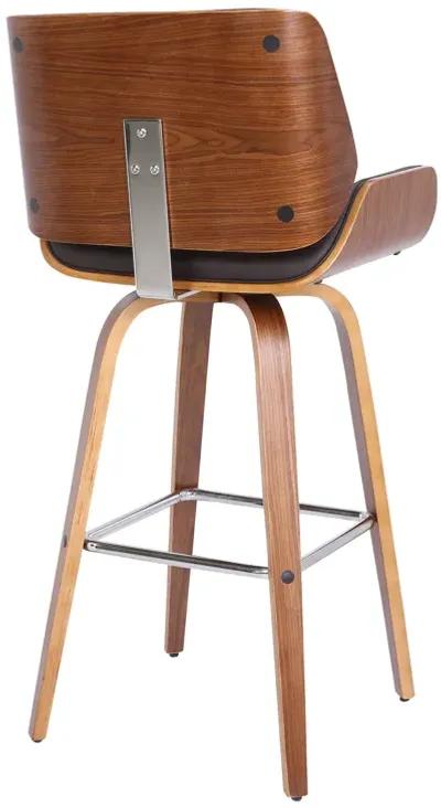 Tyler  Counter Height Swivel Cream Faux Leather and Walnut Wood Bar Stool