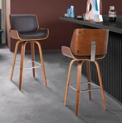 Tyler  Counter Height Swivel Cream Faux Leather and Walnut Wood Bar Stool