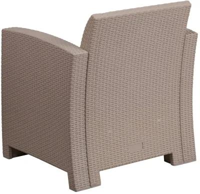 Flash Furniture Seneca Light Gray Faux Rattan Chair with All-Weather Light Grey Cushion