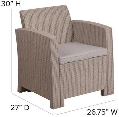 Flash Furniture Seneca Light Gray Faux Rattan Chair with All-Weather Light Grey Cushion