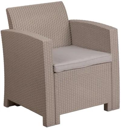 Flash Furniture Seneca Light Gray Faux Rattan Chair with All-Weather Light Grey Cushion