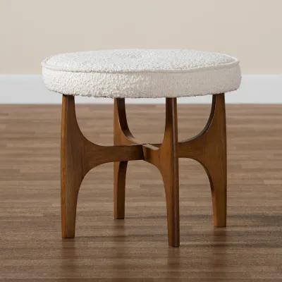 Baxton Studio Theo Cream Boucle Fabric and Walnut Brown Finished Rubberwood Ottoman Footstool