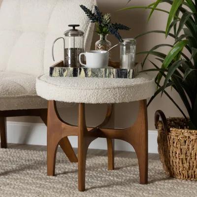 Baxton Studio Theo Cream Boucle Fabric and Walnut Brown Finished Rubberwood Ottoman Footstool