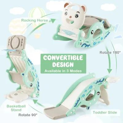 4-in-1 Kids Slide Rocking Horse with Basketball and Ring Toss