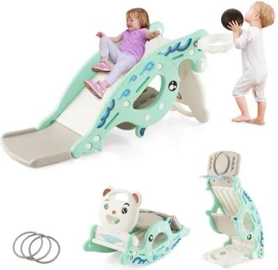 4-in-1 Kids Slide Rocking Horse with Basketball and Ring Toss