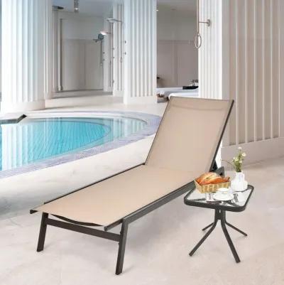 Outdoor Reclining Chaise Lounge Chair with 6-Position Adjustable Back