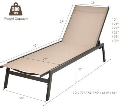 Outdoor Reclining Chaise Lounge Chair with 6-Position Adjustable Back